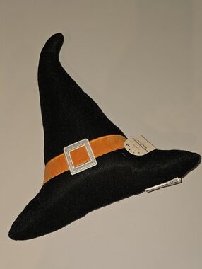 Classic Black Witch Hat Costume with Orange Buckle Accent